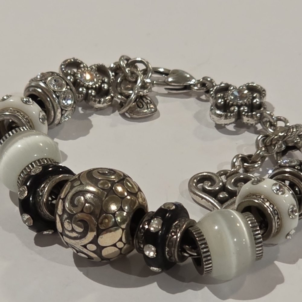 Brighton Loaded Silver‎ White And Black Crystal Charm Bracelet - Picture 7 of 11